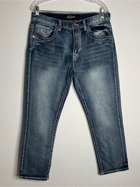 True Luck Jeans Mens 34x30 Blue Thick Stitch Embroidered Straight Leg